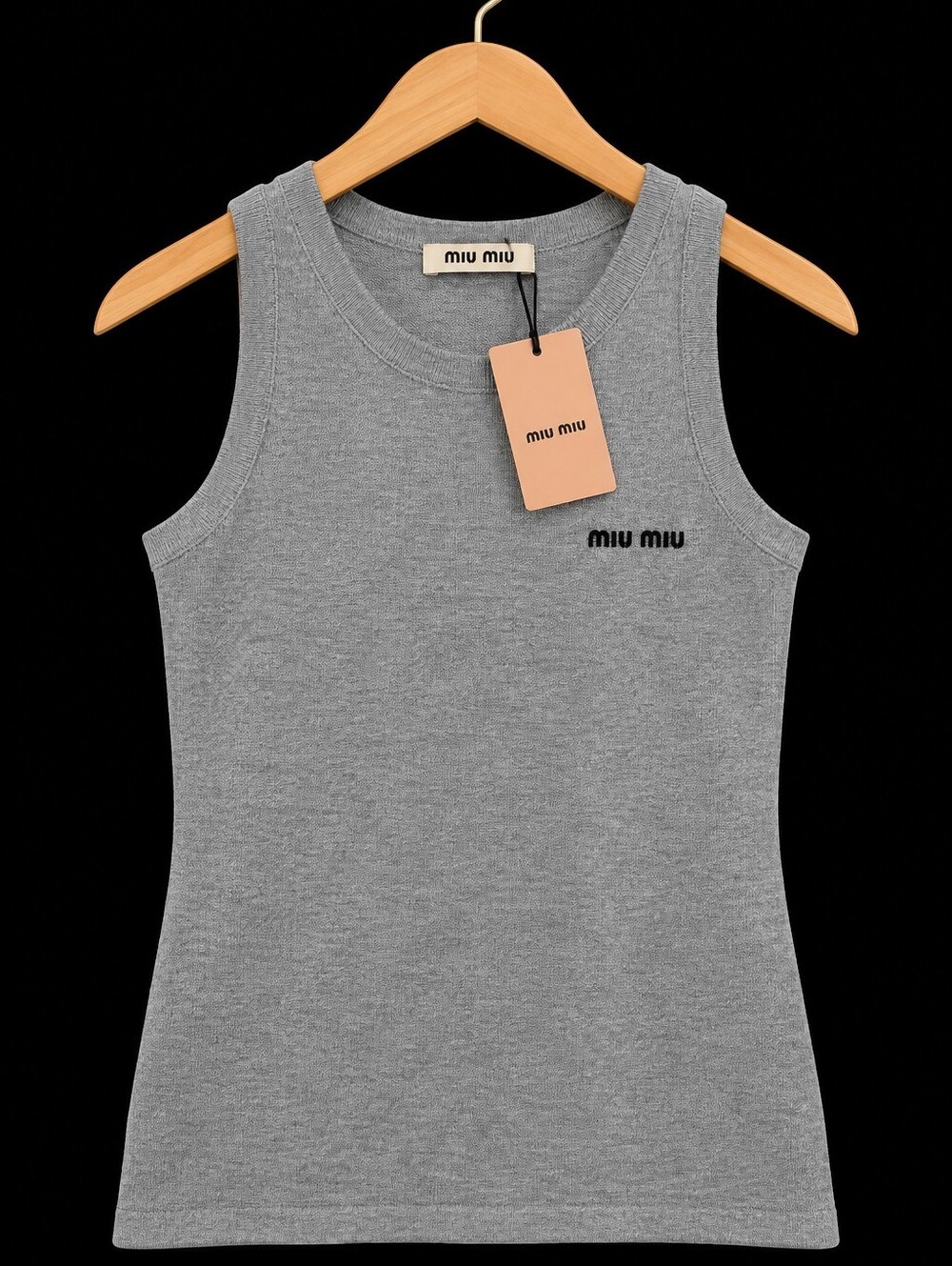 Miu Miu Gray Sleeveless Knit Logo Tank Top Size M NWT